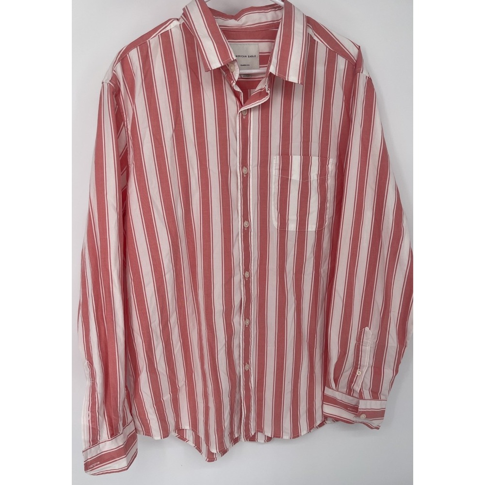 American Eagle Pink White Stripe Classic Fit Button Down XL Preppy